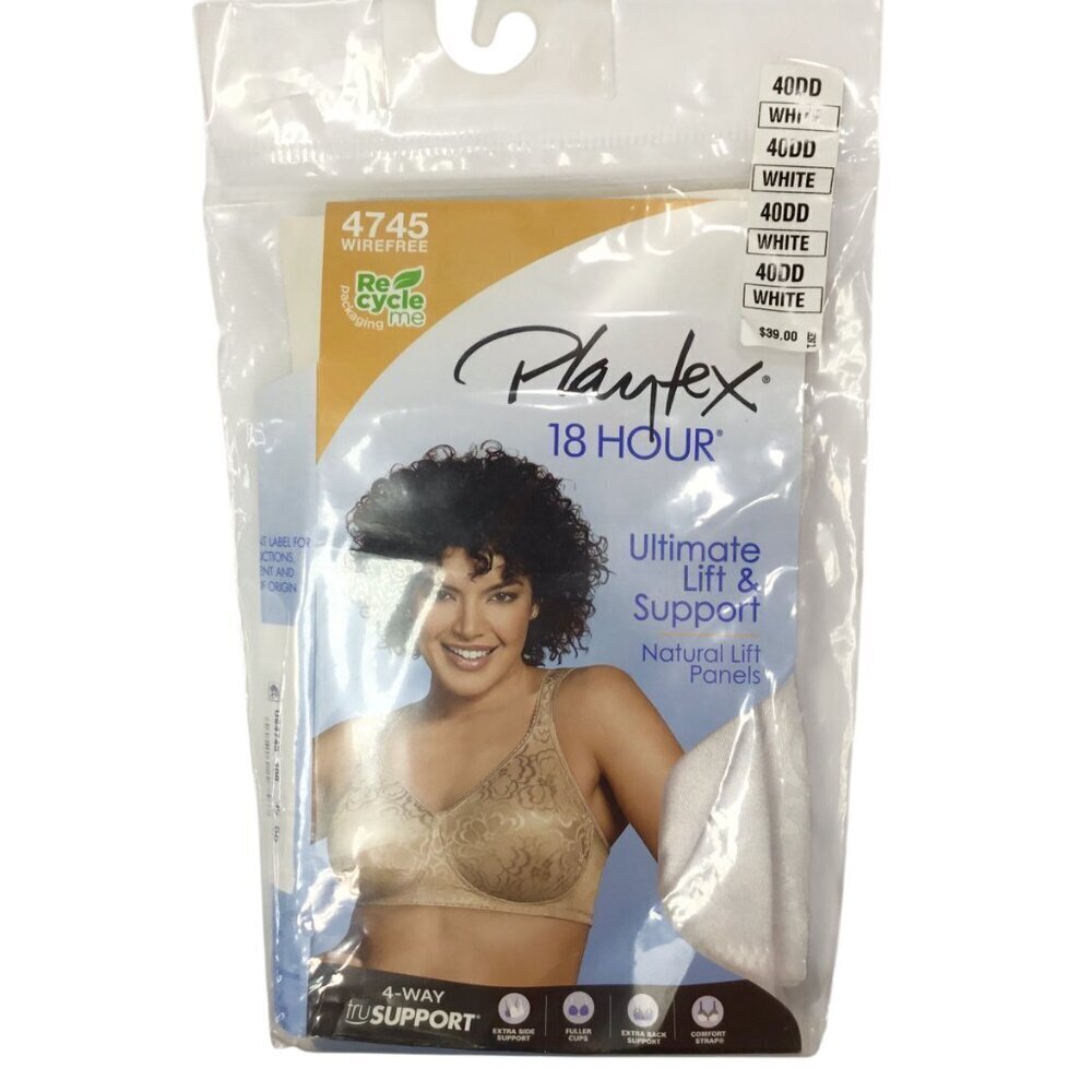 Playtex 18 Hour Bra 4745 Wirefree Ultimate Lift & Support 4 Way Tru Support 40DD